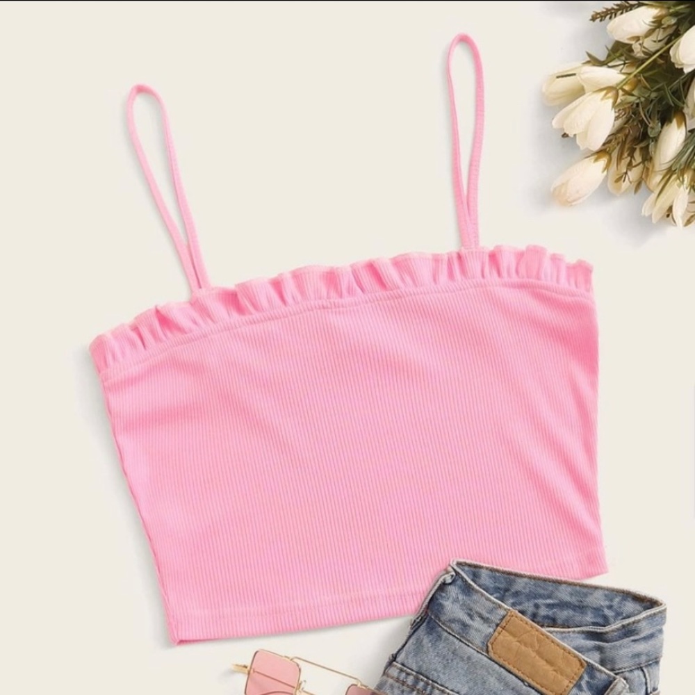 Ruffled Ribbed Cropped Cami Top